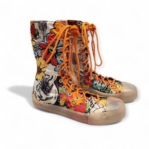 Vintage Lichtenstein WANTED Pop Art Comic Fabric Lace Up Hi Top Sneakers Size 7